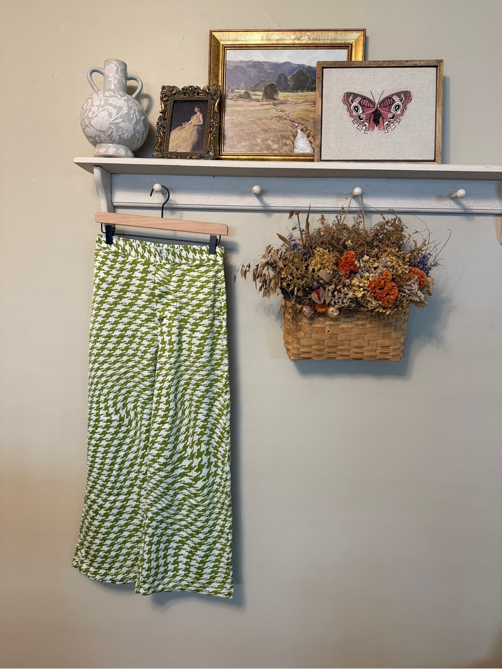 Urban Outfitters Green Houndstooth Cropped Wide-Leg Pants